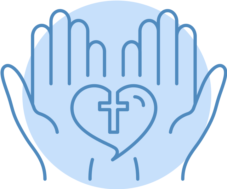 illustration of hands holding a heart with a cross in it